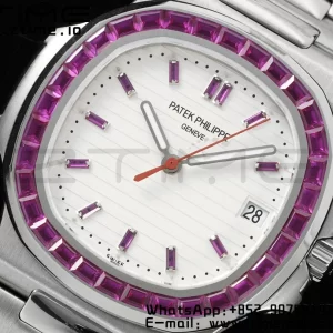 PATEK PHILIPPE Nautilus 5711 SS GRF 1:1 Best Edition White Dial Purple Diamonds Bezel on SS Bracelet 324CS - Super Clone Watch | 1:1 Best Version
