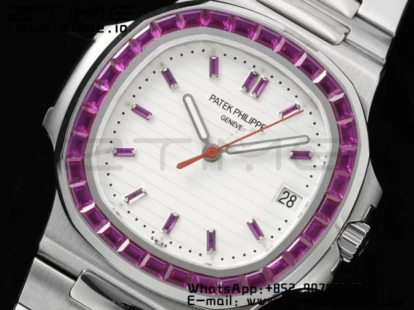 PATEK PHILIPPE Nautilus 5711 SS GRF 1:1 Best Edition White Dial Purple Diamonds Bezel on SS Bracelet 324CS - Super Clone Watch | 1:1 Best Version