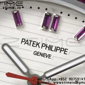 PATEK PHILIPPE Nautilus 5711 SS GRF 1:1 Best Edition White Dial Purple Diamonds Bezel on SS Bracelet 324CS - Super Clone Watch | 1:1 Best Version