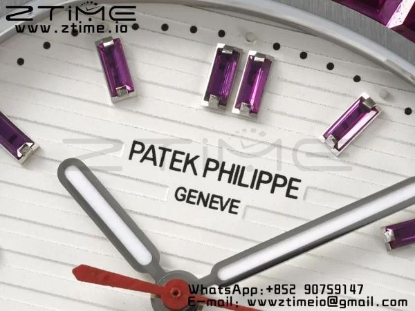 PATEK PHILIPPE Nautilus 5711 SS GRF 1:1 Best Edition White Dial Purple Diamonds Bezel on SS Bracelet 324CS - Super Clone Watch | 1:1 Best Version