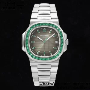 PATEK PHILIPPE Nautilus 5711 SS GRF 1:1 Best Edition Gray Dial Green Diamonds Bezel on SS Bracelet 324CS - Super Clone Watch | 1:1 Best Version