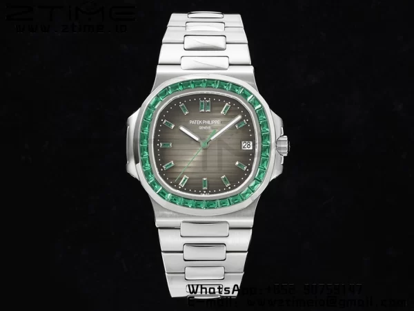 PATEK PHILIPPE Nautilus 5711 SS GRF 1:1 Best Edition Gray Dial Green Diamonds Bezel on SS Bracelet 324CS - Super Clone Watch | 1:1 Best Version