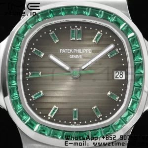 PATEK PHILIPPE Nautilus 5711 SS GRF 1:1 Best Edition Gray Dial Green Diamonds Bezel on SS Bracelet 324CS - Super Clone Watch | 1:1 Best Version