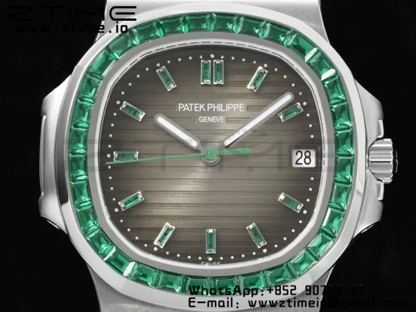 PATEK PHILIPPE Nautilus 5711 SS GRF 1:1 Best Edition Gray Dial Green Diamonds Bezel on SS Bracelet 324CS - Super Clone Watch | 1:1 Best Version