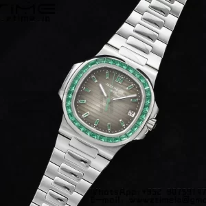 PATEK PHILIPPE Nautilus 5711 SS GRF 1:1 Best Edition Gray Dial Green Diamonds Bezel on SS Bracelet 324CS - Super Clone Watch | 1:1 Best Version