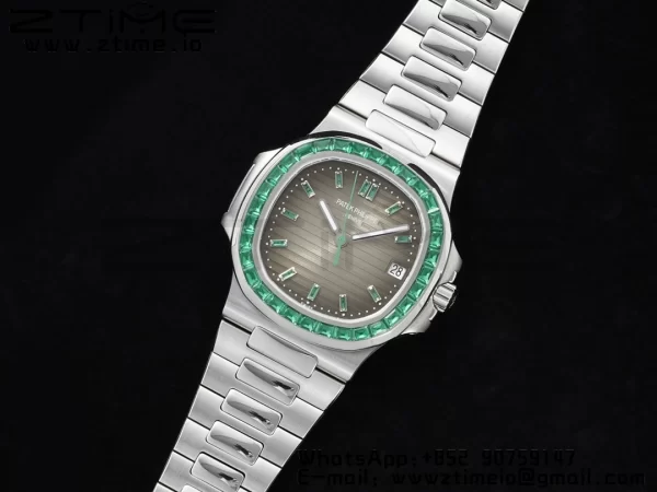 PATEK PHILIPPE Nautilus 5711 SS GRF 1:1 Best Edition Gray Dial Green Diamonds Bezel on SS Bracelet 324CS - Super Clone Watch | 1:1 Best Version