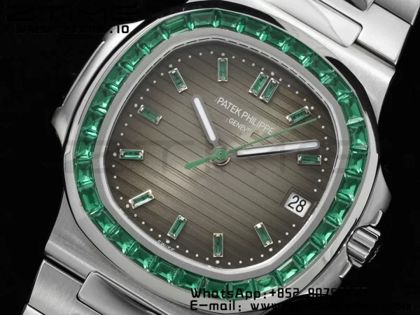PATEK PHILIPPE Nautilus 5711 SS GRF 1:1 Best Edition Gray Dial Green Diamonds Bezel on SS Bracelet 324CS - Super Clone Watch | 1:1 Best Version