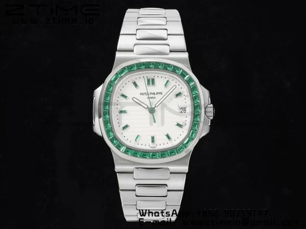 PATEK PHILIPPE Nautilus 5711 SS GRF 1:1 Best Edition White Dial Green Diamonds Bezel on SS Bracelet 324CS - Super Clone Watch | 1:1 Best Version