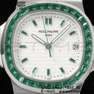 PATEK PHILIPPE Nautilus 5711 SS GRF 1:1 Best Edition White Dial Green Diamonds Bezel on SS Bracelet 324CS - Super Clone Watch | 1:1 Best Version
