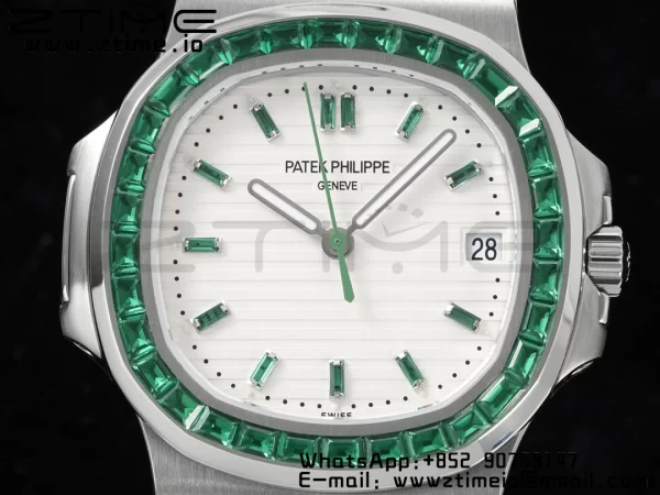 PATEK PHILIPPE Nautilus 5711 SS GRF 1:1 Best Edition White Dial Green Diamonds Bezel on SS Bracelet 324CS - Super Clone Watch | 1:1 Best Version