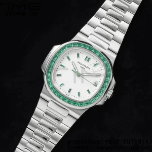 PATEK PHILIPPE Nautilus 5711 SS GRF 1:1 Best Edition White Dial Green Diamonds Bezel on SS Bracelet 324CS - Super Clone Watch | 1:1 Best Version