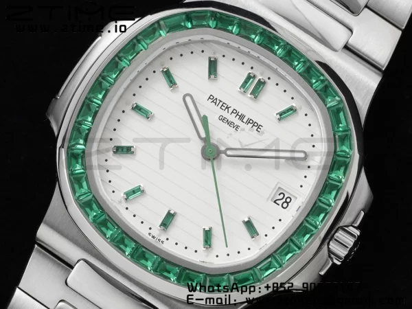 PATEK PHILIPPE Nautilus 5711 SS GRF 1:1 Best Edition White Dial Green Diamonds Bezel on SS Bracelet 324CS - Super Clone Watch | 1:1 Best Version