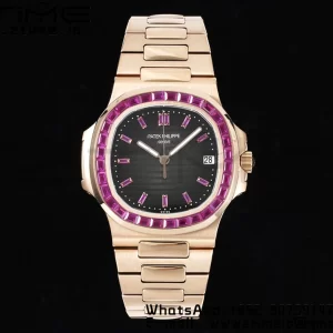 PATEK PHILIPPE Nautilus 5711 RG GRF 1:1 Best Edition Gray Dial Purple Diamonds Bezel on RG Bracelet 324CS - Super Clone Watch | 1:1 Best Version