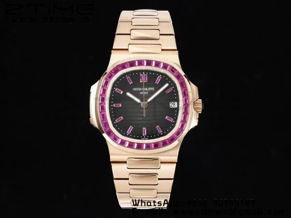 PATEK PHILIPPE Nautilus 5711 RG GRF 1:1 Best Edition グレー文字盤パープルダイヤモンドベゼル、RGブレスレット 324CS - スーパークローンウォッチ｜1:1ベストバージョン
