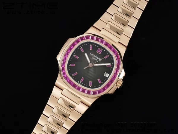 PATEK PHILIPPE Nautilus 5711 RG GRF 1:1 Best Edition グレー文字盤パープルダイヤモンドベゼル、RGブレスレット 324CS - スーパークローンウォッチ｜1:1ベストバージョン