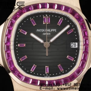 PATEK PHILIPPE Nautilus 5711 RG GRF 1:1 Best Edition グレー文字盤パープルダイヤモンドベゼル、RGブレスレット 324CS - スーパークローンウォッチ｜1:1ベストバージョン