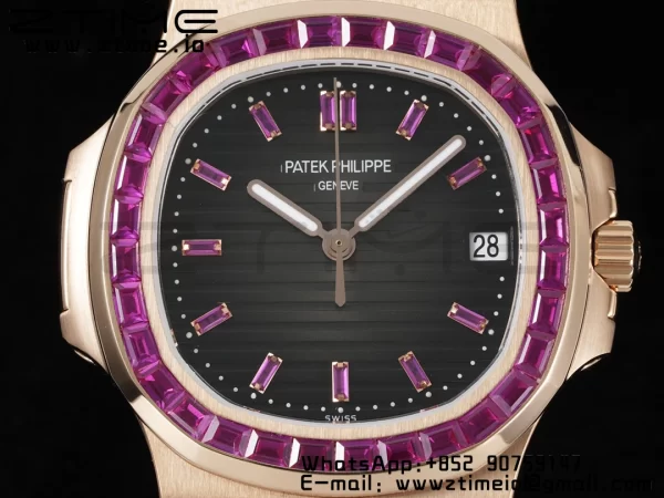 PATEK PHILIPPE Nautilus 5711 RG GRF 1:1 Best Edition グレー文字盤パープルダイヤモンドベゼル、RGブレスレット 324CS - スーパークローンウォッチ｜1:1ベストバージョン