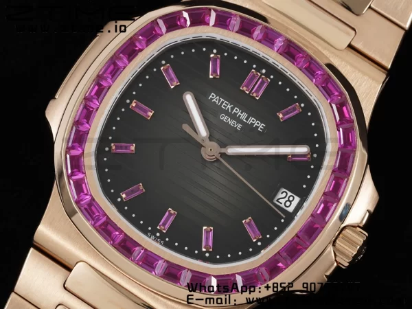 PATEK PHILIPPE Nautilus 5711 RG GRF 1:1 Best Edition グレー文字盤パープルダイヤモンドベゼル、RGブレスレット 324CS - スーパークローンウォッチ｜1:1ベストバージョン