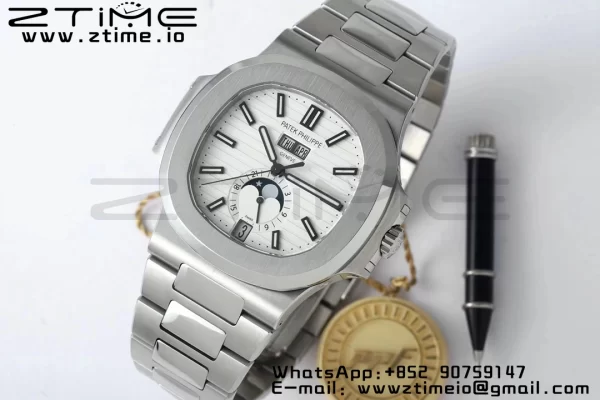 PATEK PHILIPPE Nautilus 5726 Full Function SS PPF 1:1 Best Edition White Dial on SS Bracelet A324 - Super Clone Watch | 1:1 Best Version