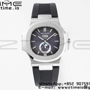 PATEK PHILIPPE Nautilus 5726 Complicated SS PPF 1:1 Best Edition Gray Textured Dial on Black Rubber Strap A324 - Super Clone Watch | 1:1 Best Version
