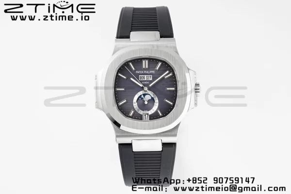PATEK PHILIPPE Nautilus 5726 Complicated SS PPF 1:1 Best Edition Gray Textured Dial on Black Rubber Strap A324 - Super Clone Watch | 1:1 Best Version