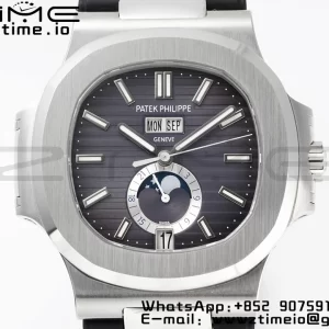 PATEK PHILIPPE Nautilus 5726 Complicated SS PPF 1:1 Best Edition Gray Textured Dial on Black Rubber Strap A324 - Super Clone Watch | 1:1 Best Version