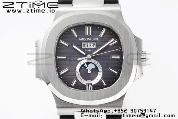 PATEK PHILIPPE Nautilus 5726 Complicated SS PPF 1:1 Best Edition Gray Textured Dial on Black Rubber Strap A324 - Super Clone Watch | 1:1 Best Version