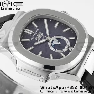 PATEK PHILIPPE Nautilus 5726 Complicated SS PPF 1:1 Best Edition Gray Textured Dial on Black Rubber Strap A324 - Super Clone Watch | 1:1 Best Version