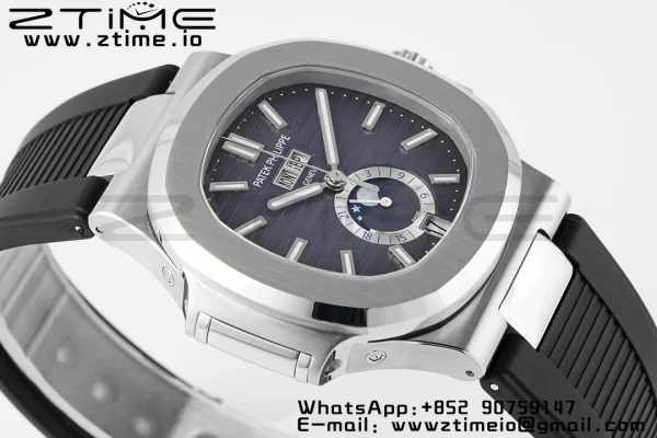 PATEK PHILIPPE Nautilus 5726 Complicated SS PPF 1:1 Best Edition Gray Textured Dial on Black Rubber Strap A324 - Super Clone Watch | 1:1 Best Version