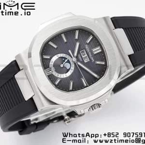 PATEK PHILIPPE Nautilus 5726 Complicated SS PPF 1:1 Best Edition Gray Textured Dial on Black Rubber Strap A324 - Super Clone Watch | 1:1 Best Version
