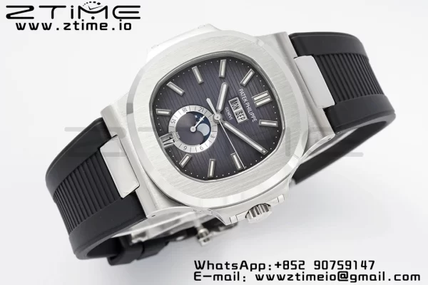 PATEK PHILIPPE Nautilus 5726 Complicated SS PPF 1:1 Best Edition Gray Textured Dial on Black Rubber Strap A324 - Super Clone Watch | 1:1 Best Version