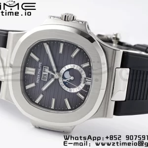 PATEK PHILIPPE Nautilus 5726 Complicated SS PPF 1:1 Best Edition Gray Textured Dial on Black Rubber Strap A324 - Super Clone Watch | 1:1 Best Version