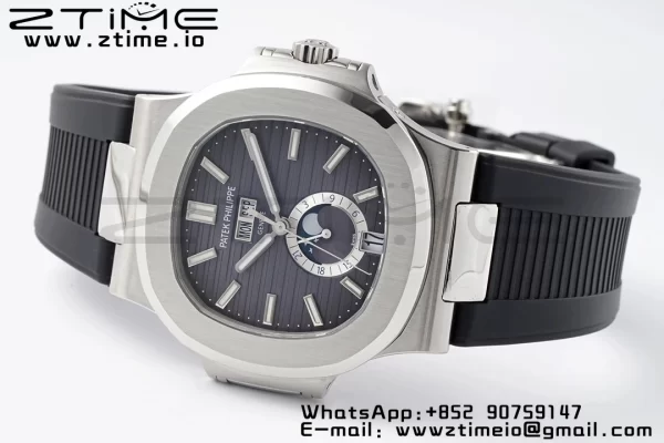 PATEK PHILIPPE Nautilus 5726 Complicated SS PPF 1:1 Best Edition Gray Textured Dial on Black Rubber Strap A324 - Super Clone Watch | 1:1 Best Version