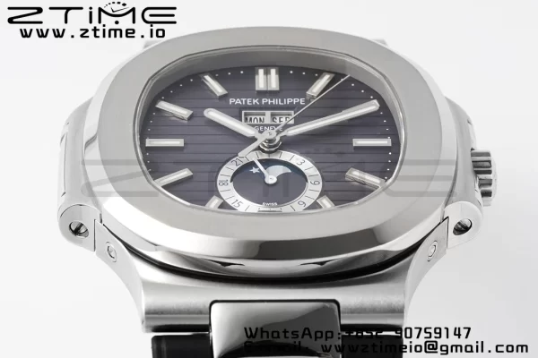 PATEK PHILIPPE Nautilus 5726 Complicated SS PPF 1:1 Best Edition Gray Textured Dial on Black Rubber Strap A324 - Super Clone Watch | 1:1 Best Version