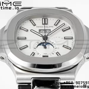 PATEK PHILIPPE Nautilus 5726 Complicated SS PPF 1:1 Best Edition White Textured Dial on Black Rubber Strap A324 - Super Clone Watch | 1:1 Best Version