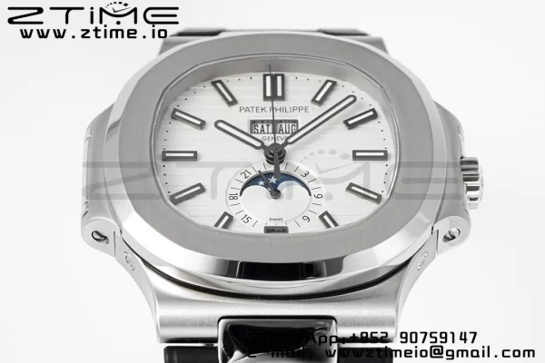 PATEK PHILIPPE Nautilus 5726 Complicated SS PPF 1:1 Best Edition White Textured Dial on Black Rubber Strap A324 - Super Clone Watch | 1:1 Best Version