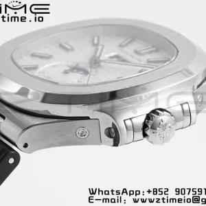 PATEK PHILIPPE Nautilus 5726 Complicated SS PPF 1:1 Best Edition White Textured Dial on Black Rubber Strap A324 - Super Clone Watch | 1:1 Best Version