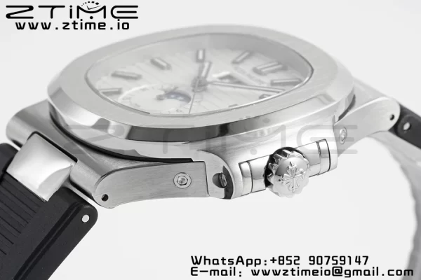 PATEK PHILIPPE Nautilus 5726 Complicated SS PPF 1:1 Best Edition White Textured Dial on Black Rubber Strap A324 - Super Clone Watch | 1:1 Best Version