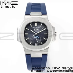PATEK PHILIPPE Nautilus 5726 Complicated SS PPF 1:1 Best Edition Blue Textured Dial on Blue Rubber Strap A324 - Super Clone Watch | 1:1 Best Version