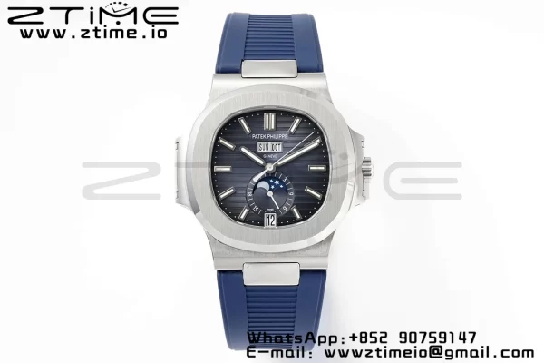 PATEK PHILIPPE Nautilus 5726 Complicated SS PPF 1:1 Best Edition Blue Textured Dial on Blue Rubber Strap A324 - Super Clone Watch | 1:1 Best Version
