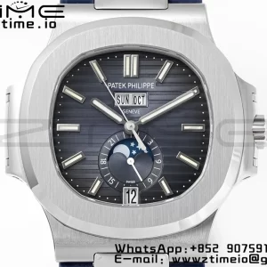 PATEK PHILIPPE Nautilus 5726 Complicated SS PPF 1:1 Best Edition Blue Textured Dial on Blue Rubber Strap A324 - Super Clone Watch | 1:1 Best Version