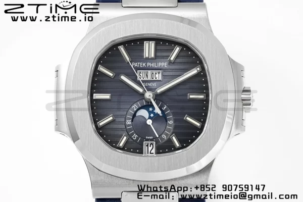 PATEK PHILIPPE Nautilus 5726 Complicated SS PPF 1:1 Best Edition Blue Textured Dial on Blue Rubber Strap A324 - Super Clone Watch | 1:1 Best Version