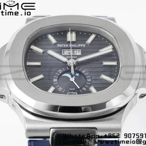 PATEK PHILIPPE Nautilus 5726 Complicated SS PPF 1:1 Best Edition Blue Textured Dial on Blue Rubber Strap A324 - Super Clone Watch | 1:1 Best Version