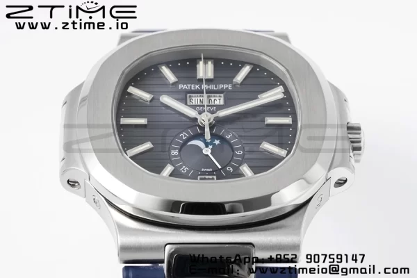 PATEK PHILIPPE Nautilus 5726 Complicated SS PPF 1:1 Best Edition Blue Textured Dial on Blue Rubber Strap A324 - Super Clone Watch | 1:1 Best Version