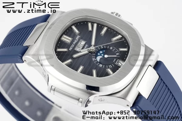 PATEK PHILIPPE Nautilus 5726 Complicated SS PPF 1:1 Best Edition Blue Textured Dial on Blue Rubber Strap A324 - Super Clone Watch | 1:1 Best Version