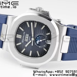 PATEK PHILIPPE Nautilus 5726 Complicated SS PPF 1:1 Best Edition Blue Textured Dial on Blue Rubber Strap A324 - Super Clone Watch | 1:1 Best Version