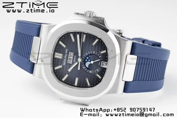 PATEK PHILIPPE Nautilus 5726 Complicated SS PPF 1:1 Best Edition Blue Textured Dial on Blue Rubber Strap A324 - Super Clone Watch | 1:1 Best Version