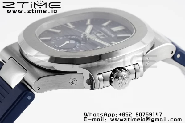 PATEK PHILIPPE Nautilus 5726 Complicated SS PPF 1:1 Best Edition Blue Textured Dial on Blue Rubber Strap A324 - Super Clone Watch | 1:1 Best Version
