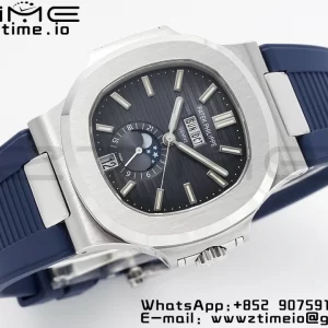 PATEK PHILIPPE Nautilus 5726 Complicated SS PPF 1:1 Best Edition Blue Textured Dial on Blue Rubber Strap A324 - Super Clone Watch | 1:1 Best Version