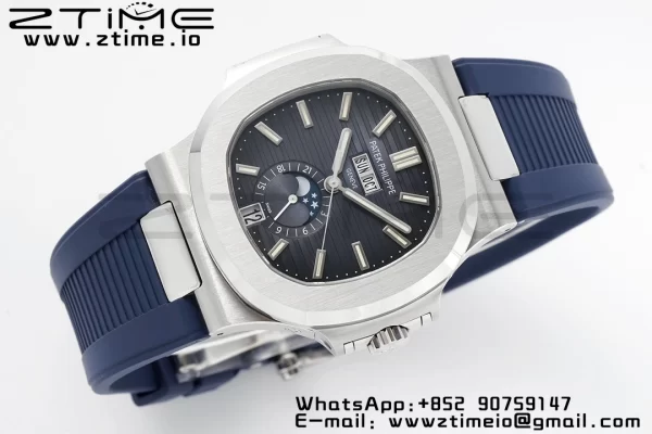PATEK PHILIPPE Nautilus 5726 Complicated SS PPF 1:1 Best Edition Blue Textured Dial on Blue Rubber Strap A324 - Super Clone Watch | 1:1 Best Version